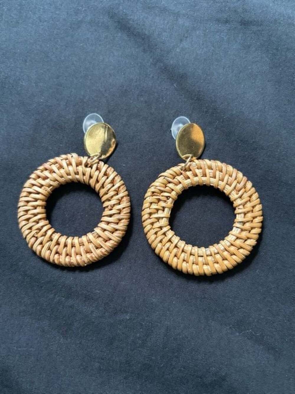 Rattan Earrings Handmade Straw Wicker Braid Woven Drop Earrings Hollow Circle